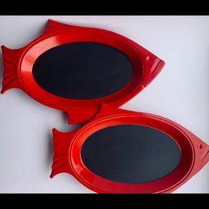Red Fish Chalkboards Thermo Plate Holders fish shaped platters
